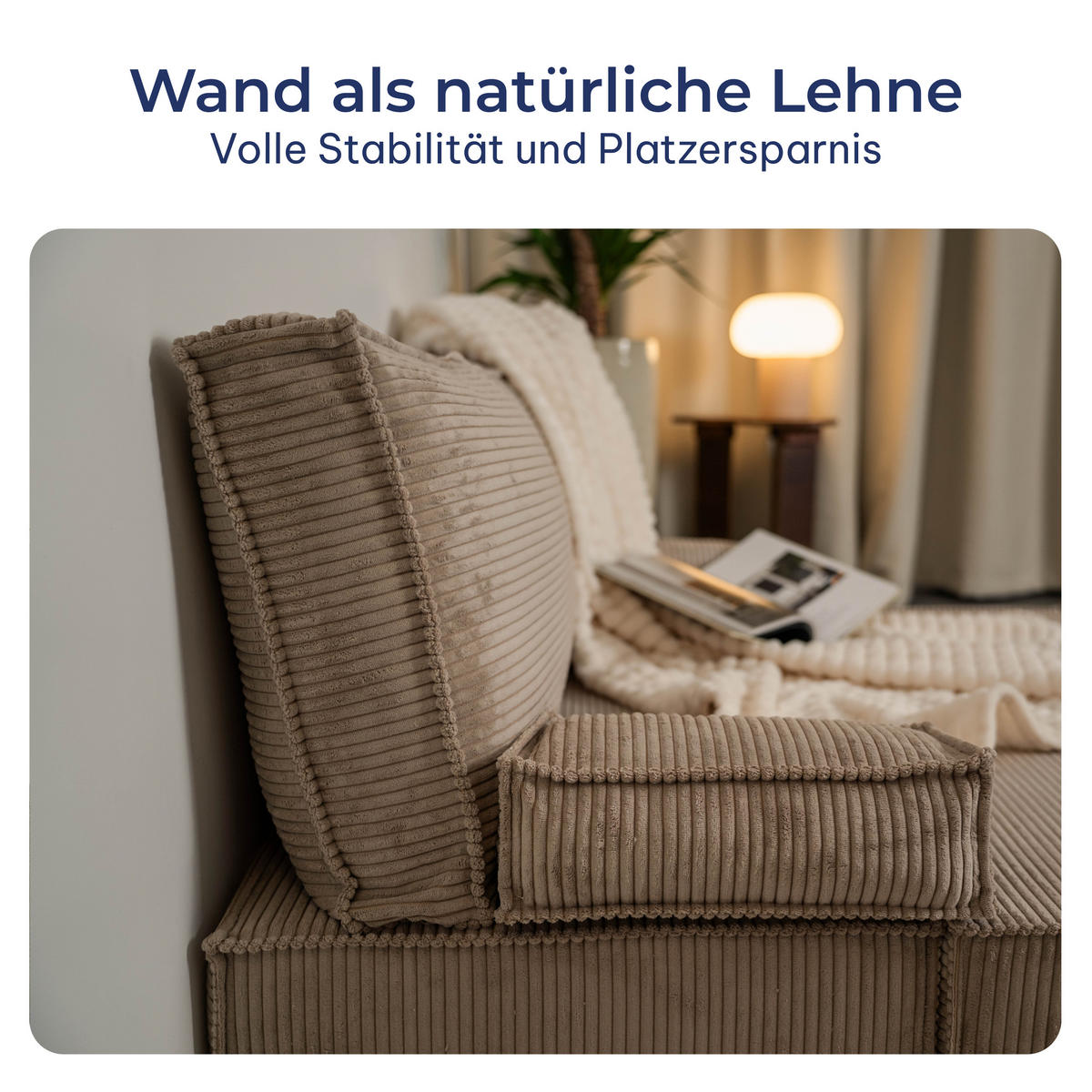 ECKSOFA NOTIA modulares Boneless Sofa mit Schlaffunktion Hellgrau Cordstoff - Hellgrau, Textil (200/120cm) - MASSENO