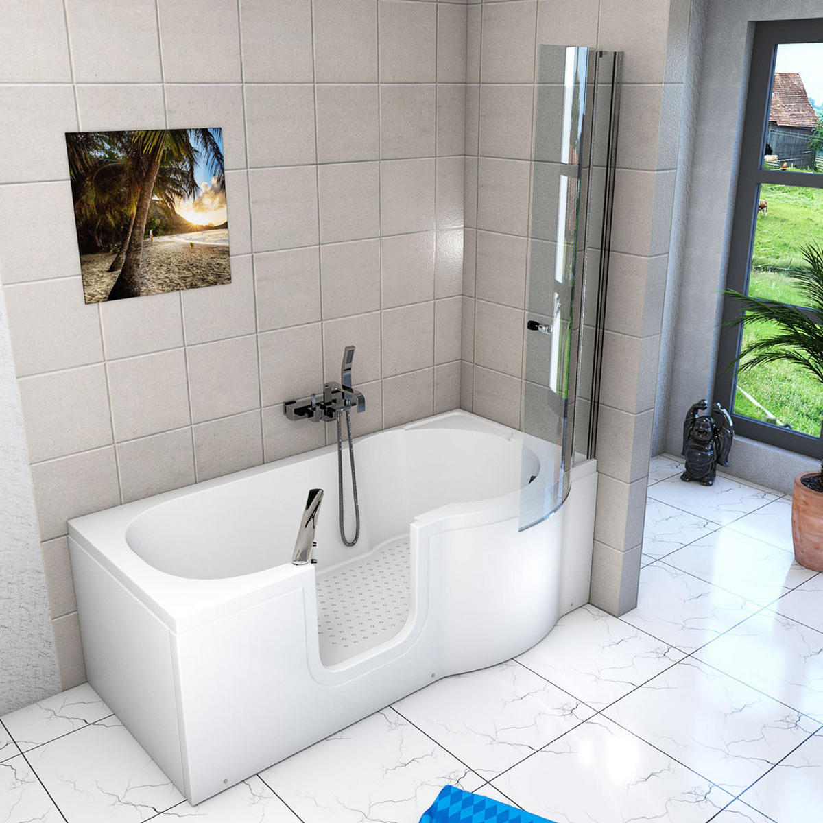 SENIORENDUSCHE mit Tür S12D-L-EC 170x85cm - Weiß, Glas/Kunststoff (170/85/200cm) - AcquaVapore by Sandra Jentho