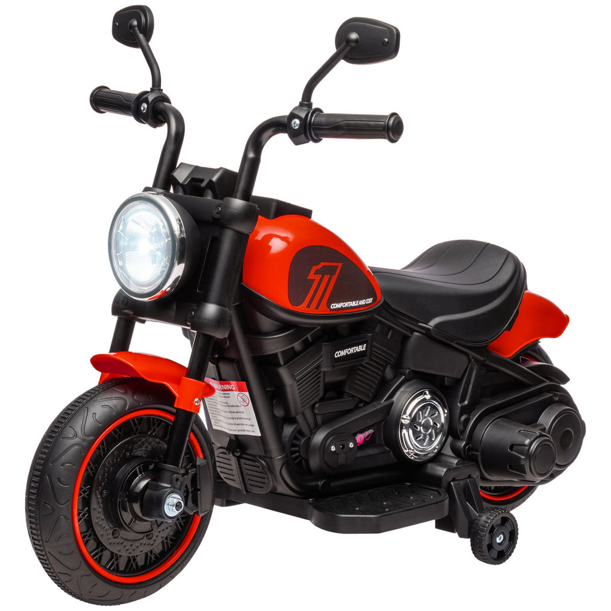 ELEKTRO-KINDERMOTORRAD DE-06249 mit Scheinwerfer und abnehmbaren Stützrädern Rot/Schwarz - Rot/Schwarz, Kunststoff/Metall (76/42/57cm) - ComfortXL