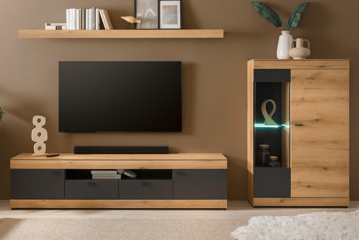 WANDBOARD in Evoke Eiche, Wandregal 200 cm - Kaschmir/Eichefarben, Holzwerkstoff (200/8/20cm) - Furn.Design