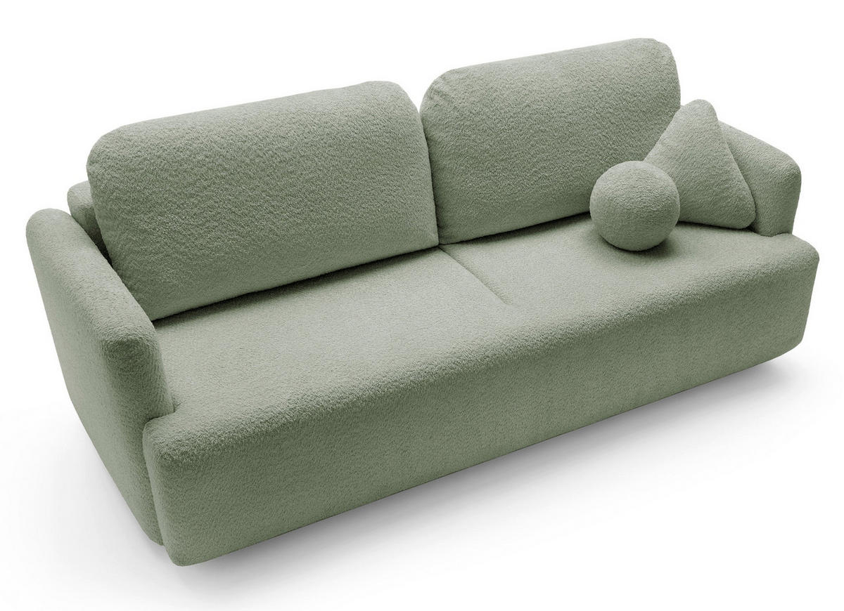 SCHLAFSOFA Lambina Salbeigrün Boucle - Salbeigrün/Schwarz, Kunststoff/Textil (227/92/104cm) - Selsey