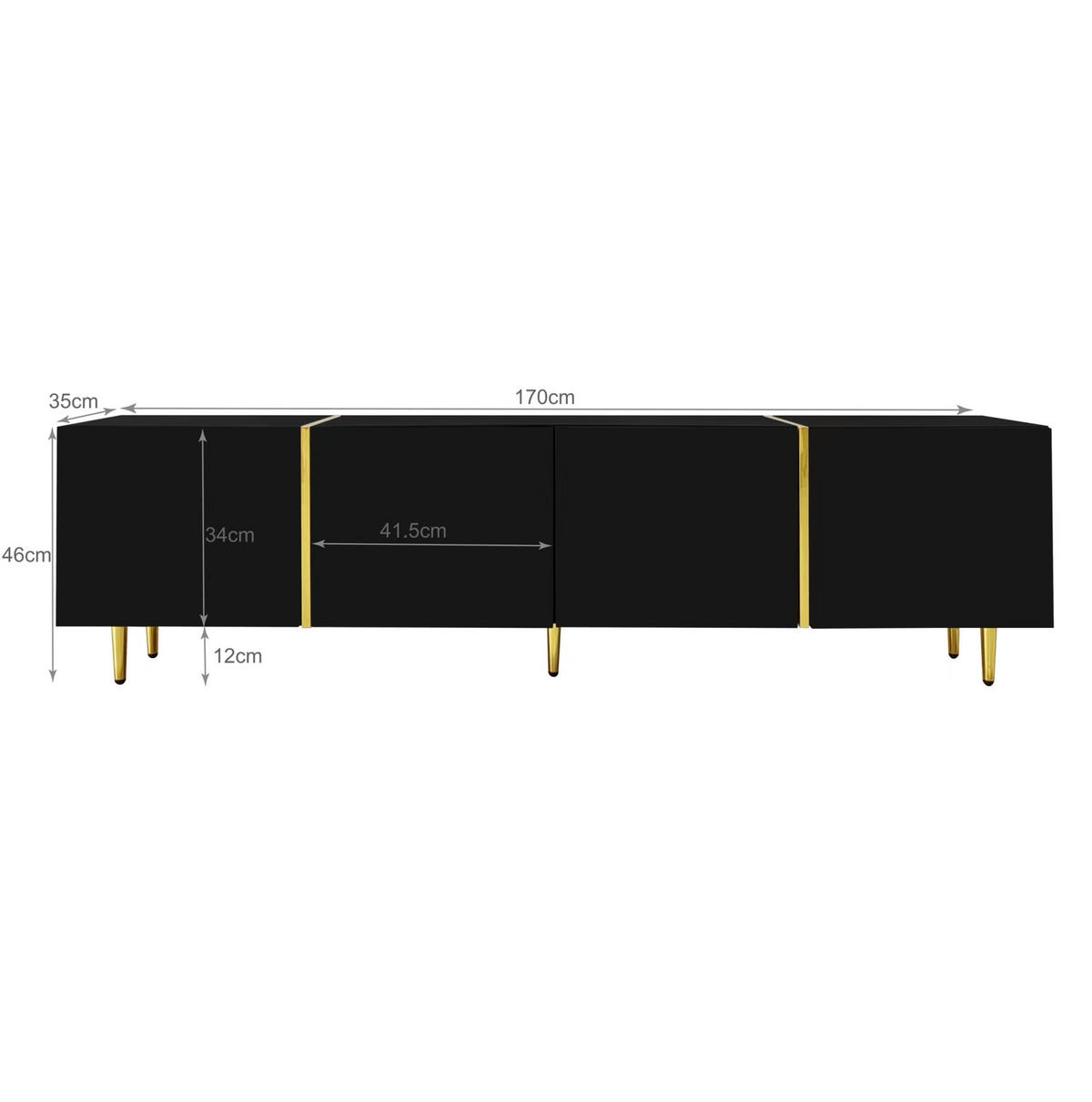 TV-ELEMENT mit 4 Türen 170 x 35 x 46 cm MDF Schwarz Hochglanz - Schwarz, Holzwerkstoff (35/46/170cm) - Beauniv