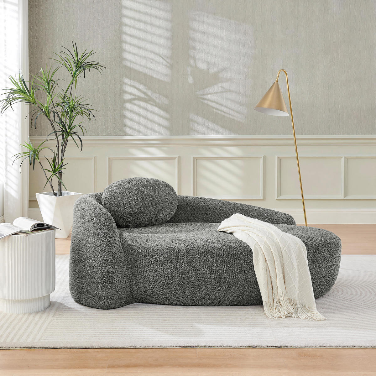 ECKSOFA 170/96/62 cm Dunkelgrau Teddy mit Kissen - Dunkelgrau, Textil (170/96cm) - Oxeza