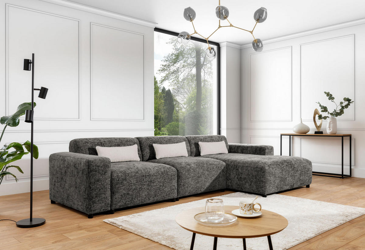 ECKSOFA L Form Jughlio Grau 331/165/75 cm Rechts mit Schlaffektion - Schwarz/Grau, Kunststoff/Textil (331/165cm) - AX Living