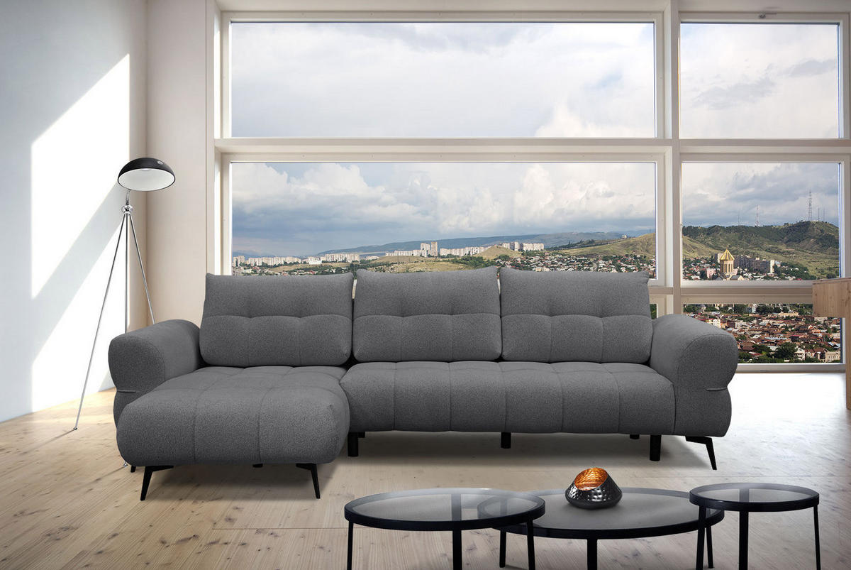 ECKSOFA SALVINI 4-Sitzer, graphitfarben - Schwarz/Graphitfarben, Holzwerkstoff/Textil (158/292cm) - Courtois Laville