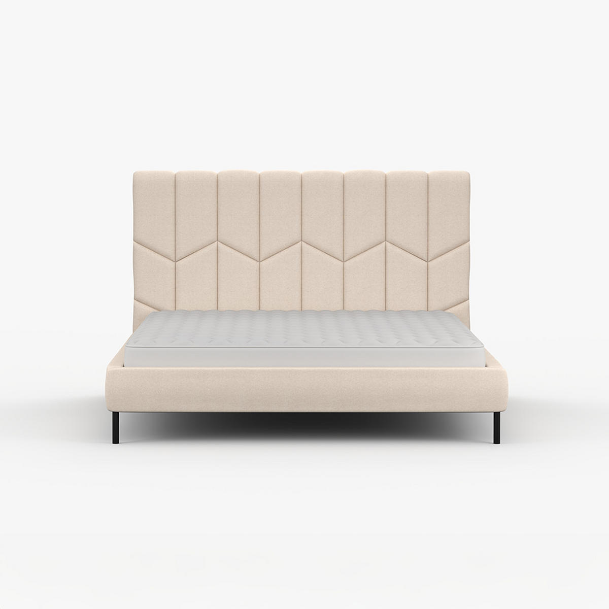 POLSTERBETT KRIS, Lattenrost, ohne Bettkasten, gepolsterte Kopfstütze 160/200 in Creme - Creme/Schwarz, Holz/Textil (160/200cm) - imoebel24