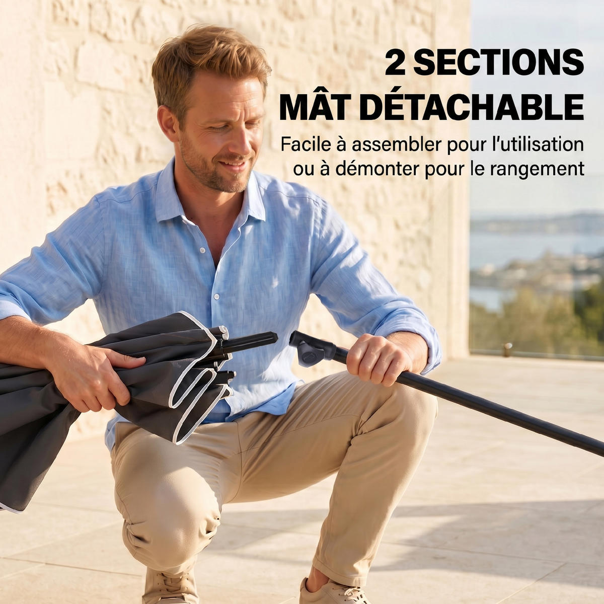 SONNENSCHIRM Grau 198/130 cm Knickbar - Grau, Metall (198/130cm) - PANGIVO
