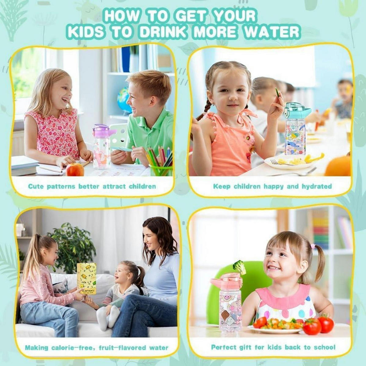 KINDER-TRINKFLASCHE mit Strohhalm 500 ml Cyan Meerestier - Multicolor, Kunststoff (19/19cm)