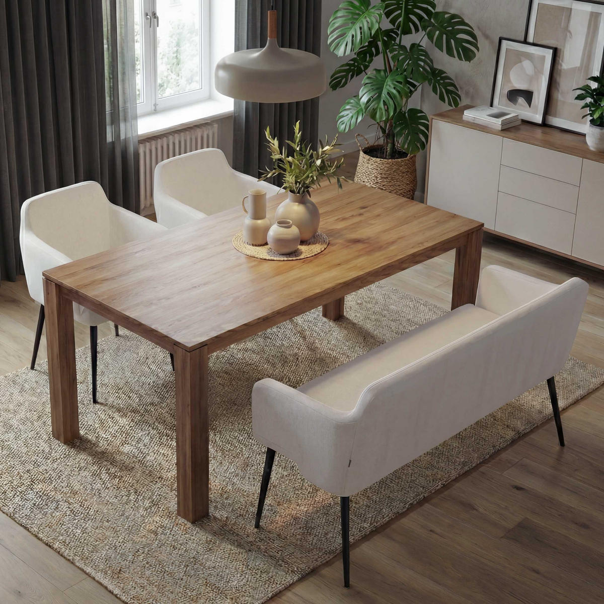 ESSZIMMER-SET Cremeweiß 3er-Set - Weiß, Textil (133/77/56cm) - MCW