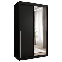 SCHIEBETÜRENSCHRANK mit Spiegel 120 cm Breite, schwarz mit silbernem Griff - Silberfarben/Schwarz, Holzwerkstoff (120/200/62cm) - Home Collective