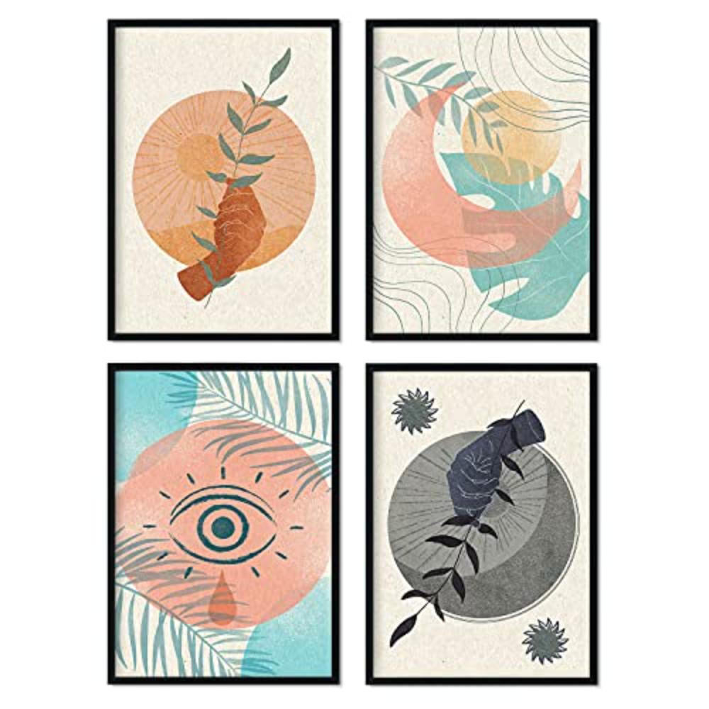 POSTER Set mit 4 AsbrateIllustrationen in Pastell und Neutraltönen A3 Schwarzer Rahmen - Schwarz, Papier (29.7/3cm) - Nacnic