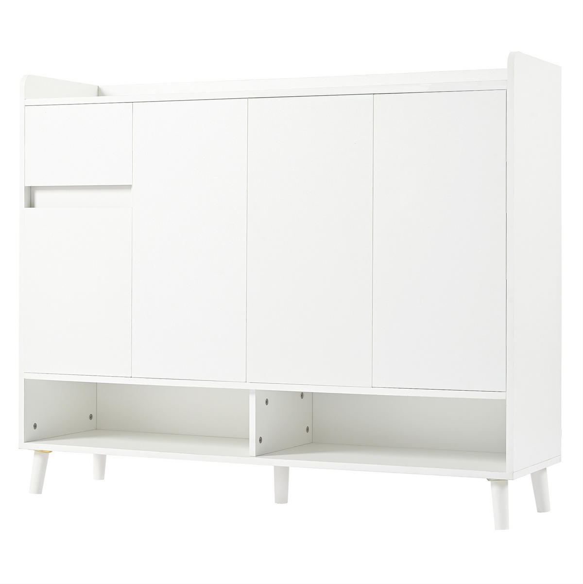 BOTNÍK 120/35/99 cm bílý z dřevotřísky se zásuvkou a 4 dvířky - bílá, kompozitní dřevo (120/99/35cm) - OKWISH