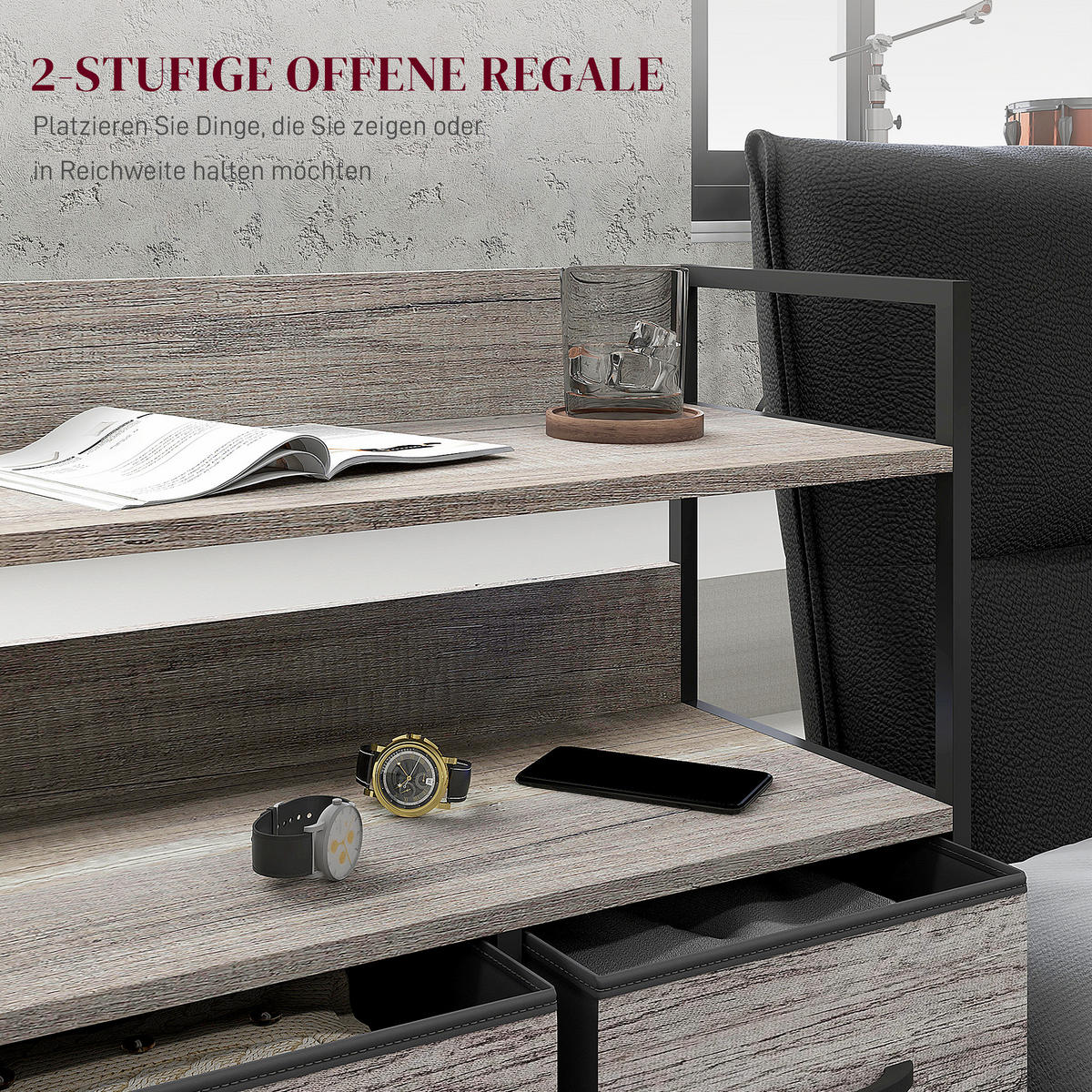 KOMMODE mit 5 Schubladen aus Stoff, Grau - Grau, Textil (98/85/29cm) - HOMCOM