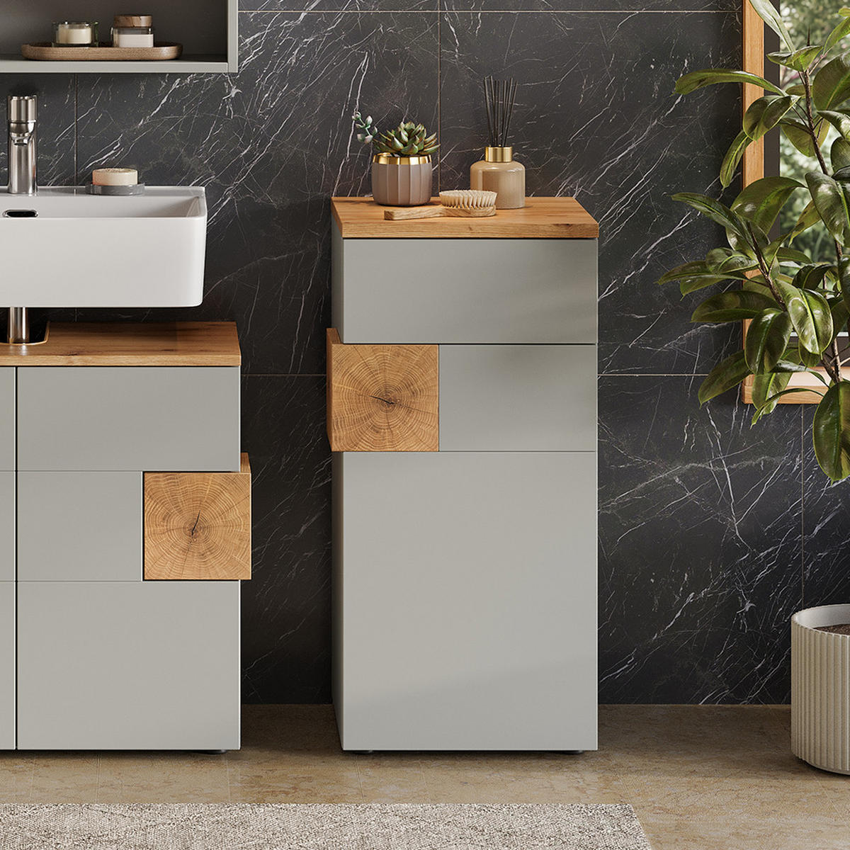 MIDISCHRANK Eden Grau/Artisan 40 x 84 cm - Grau, Holzwerkstoff (40/84/37cm) - Vicco