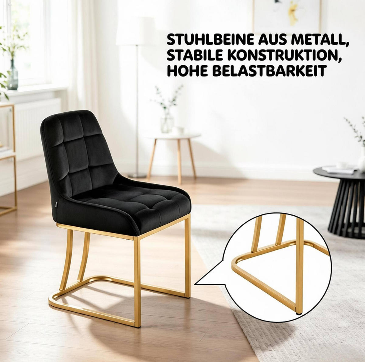 ESSSTUHL 2er-Set Samt Schwarz 39 x 45 cm - Schwarz, Metall (39/84/45cm) - Meubliv