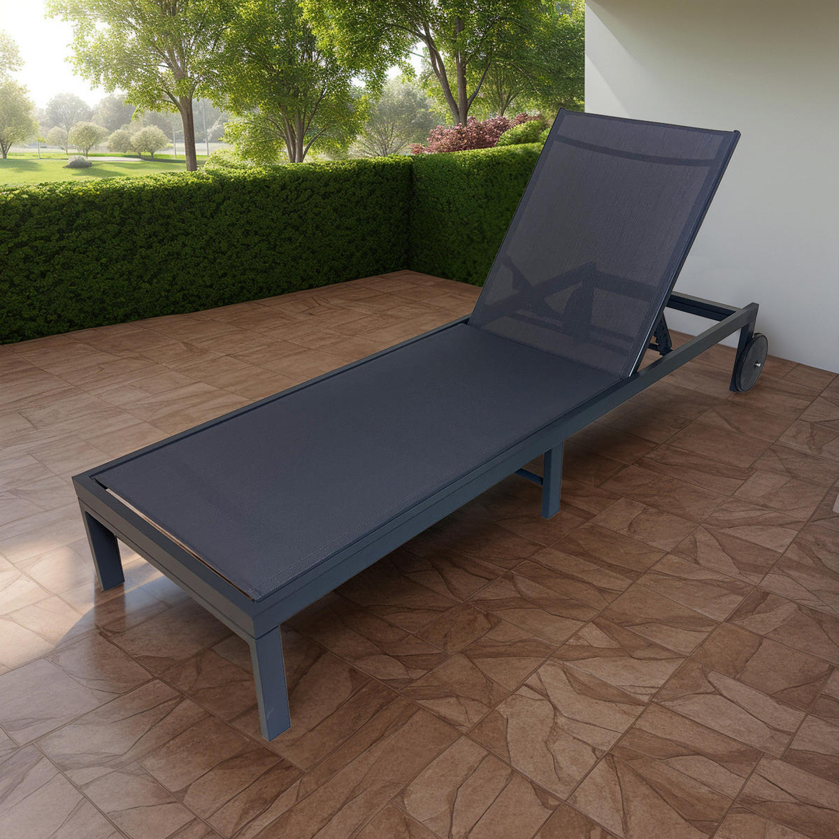 GARTENLIEGE - Aluminium / Textilene - Verstellbar - Anthrazit, Textil/Metall (65/30/195cm) - home24