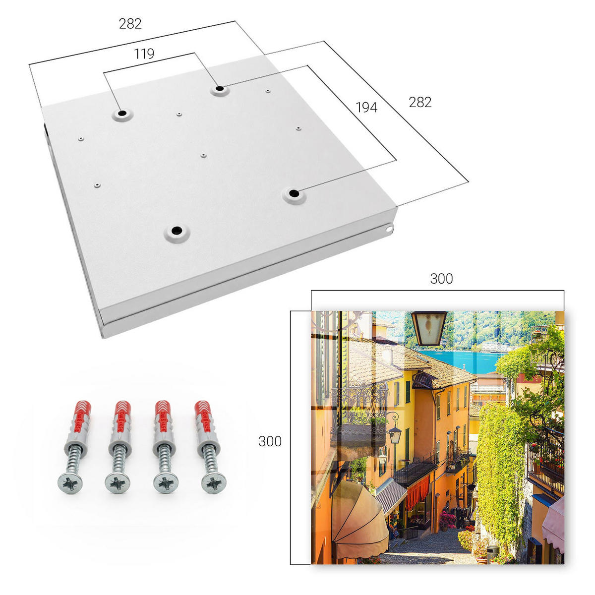 SCHLÜSSELBOX Weiß 30x30 cm – Türöffnung nach rechts - Eine farbenfrohe Stadt - Gelb, Metall (30/30/5cm) - TULUP