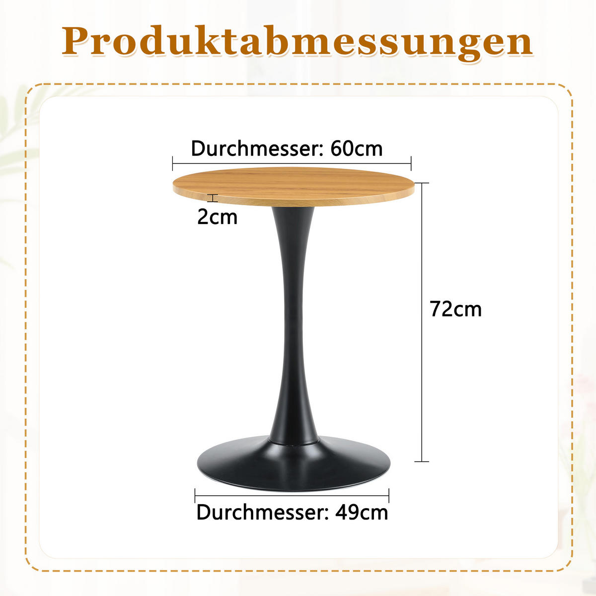 BEISTELLTISCH rund 60/60/72 cm Schwarz Holzoptik aus MDF mit Metallfuß - Naturfarben, Holzwerkstoff (60/60/72cm) - OKWISH