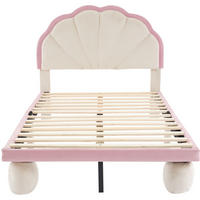 POLSTERBETT 90/200 cm aus Samt mit LED-Lichtstreifen und wellenförmigem Kopfteil Beige/Rosa - Weiß, Textil (90/200cm) - Modenvie