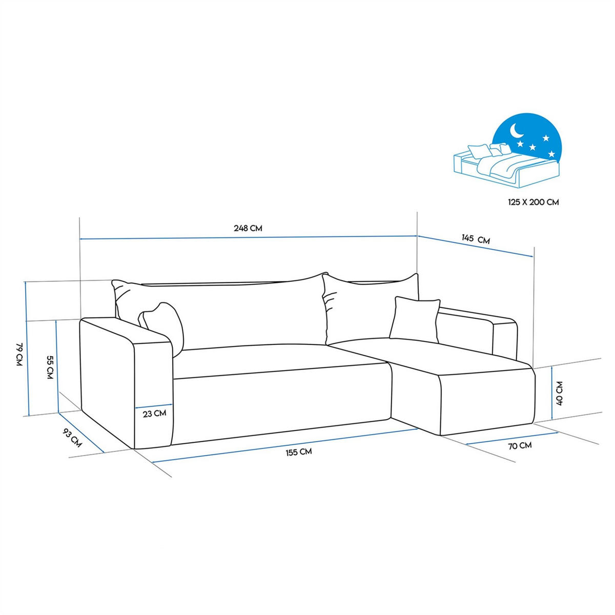 ECKSOFA Luna Mit Schlaffunktion - Creme, Holzwerkstoff/Textil (248/145cm) - Fun Möbel