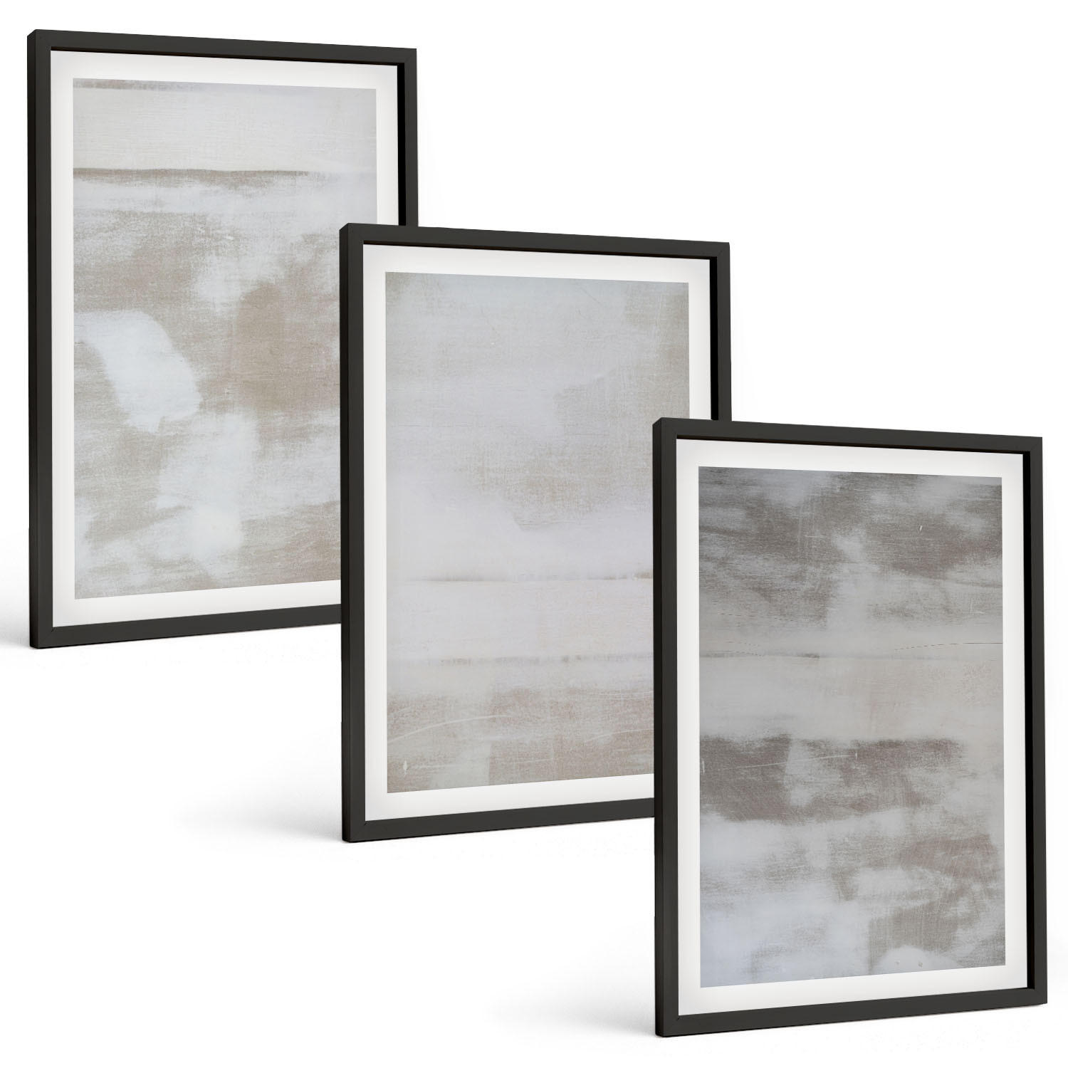 BILDER SET 3er Set - 40x60 cm Schwarzer Rahmen - Moderne, Used-Look-Texturen - Schwarz, Kunststoff (40/60cm) - TULUP