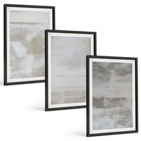 BILDER SET 3er Set - 40x60 cm Schwarzer Rahmen - Moderne, Used-Look-Texturen - Schwarz, Kunststoff (40/60cm) - TULUP