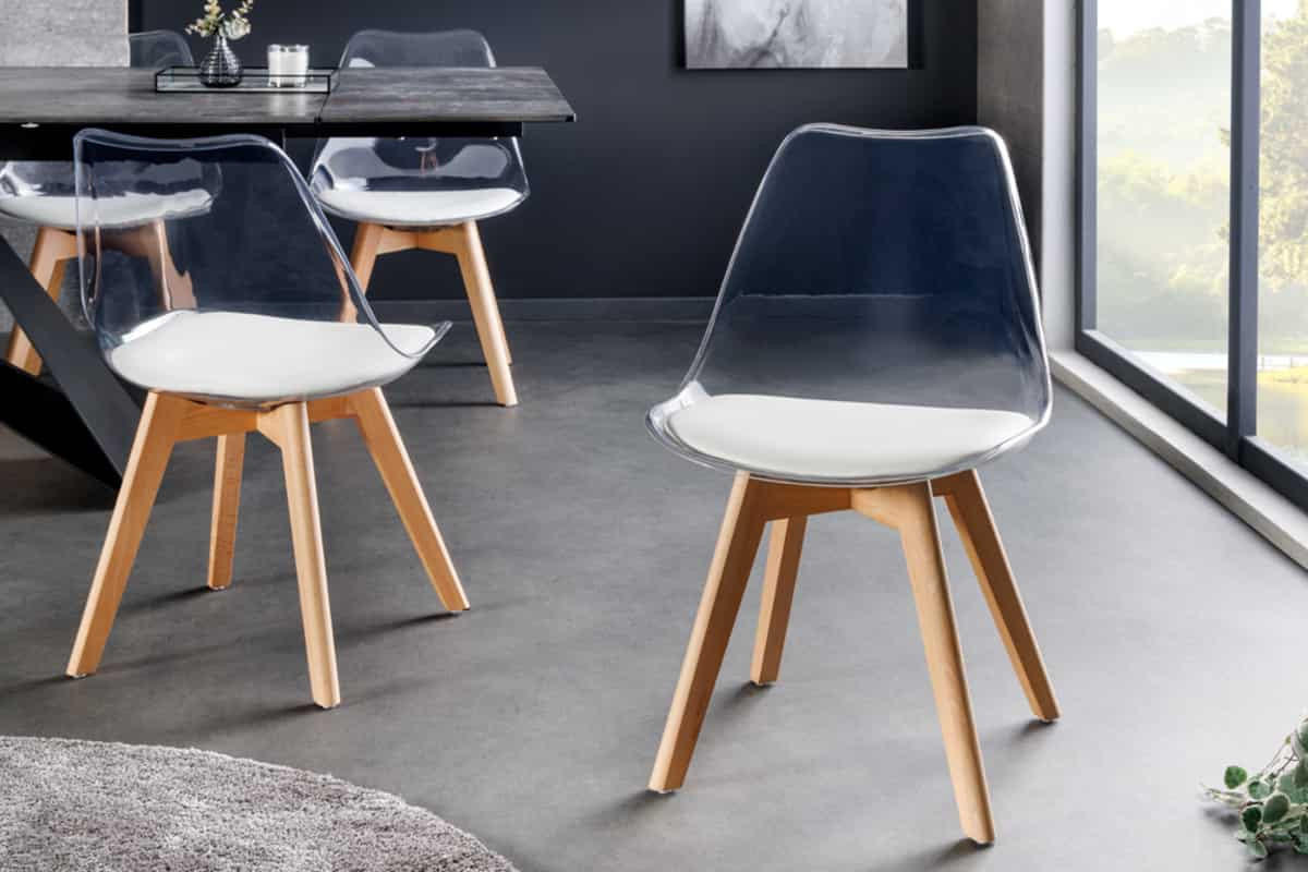 STUHL SCANDINAVIA MEISTERSTÜCK Kunstleder Weiß 80 cm - Transparent/Braun, Holz/Kunststoff (47/81/53cm) - riess-ambiente