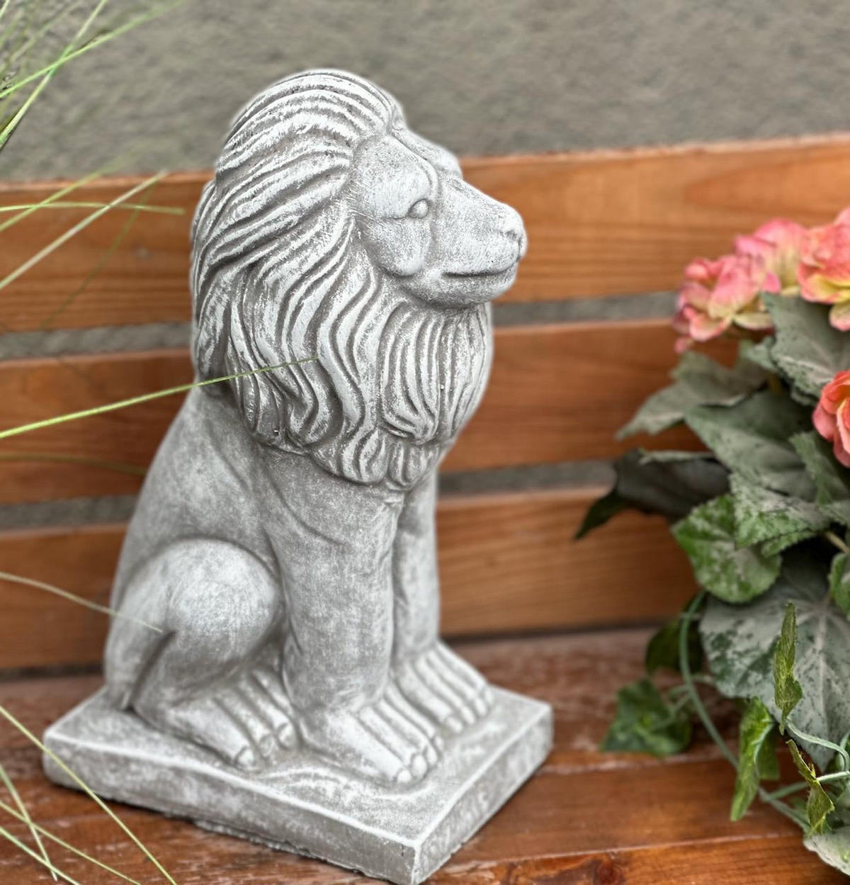 STEINFIGUR Löwe Löwenstatue sitzend, frostfest, massiv - Grau, Stein (12/30/14cm) - stoneandstyle