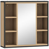 SPIEGELSCHRANK Industrieller Badezimmerschrank mit Spiegel offenen Fächern Regal - Eichefarben, Holzwerkstoff (16/58.5/60cm) - HOMCOM