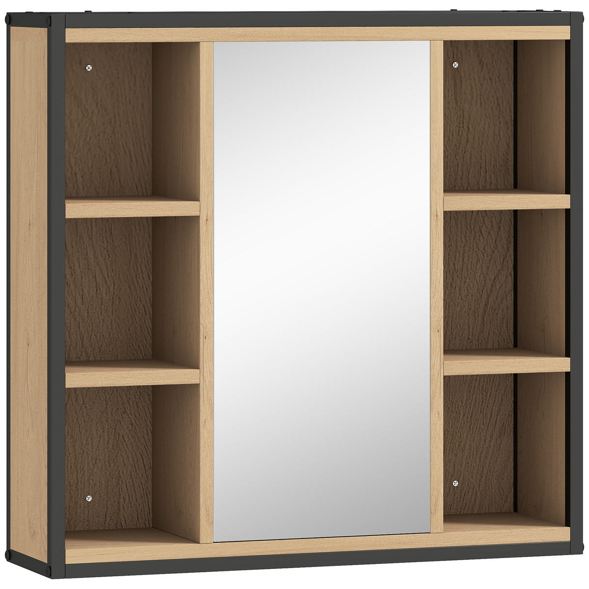 SPIEGELSCHRANK Industrieller Badezimmerschrank mit Spiegel offenen Fächern Regal - Eichefarben, Holzwerkstoff (16/58.5/60cm) - HOMCOM