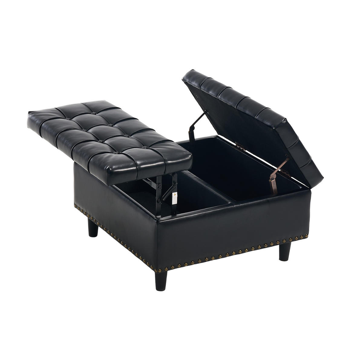 HOCKER Couchtisch,Aufbewahrungsstuhl,höhenverstellbar,PU-Leder,Schwarz - Schwarz, Metall (75/41/75cm) - LVHOM