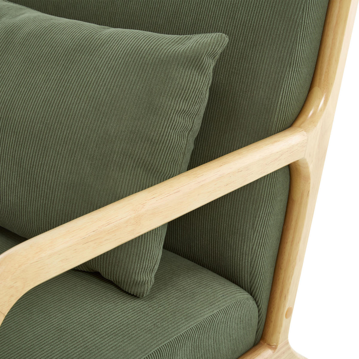 VINTAGE-SESSEL Marie aus skandinavischem Cord und Holz in Khaki - Akaziefarben/Grün, Holz/Textil (65/74/84cm) - Sicaan
