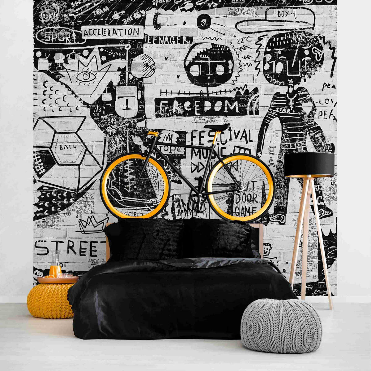 FOTOTAPETE Abstract Graffiti Art Schwarz Weiß 192/192 cm - Schwarz, Papier (192/192cm) - Bilderwelten