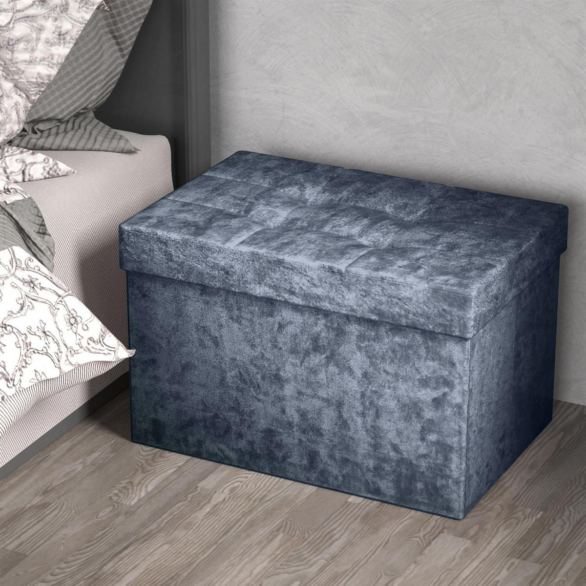 SITZBOX Faltbar mit Samtbezug 49/30/30 cm (Grau) - Grau, Karton (30/30/49cm) - Intirilife