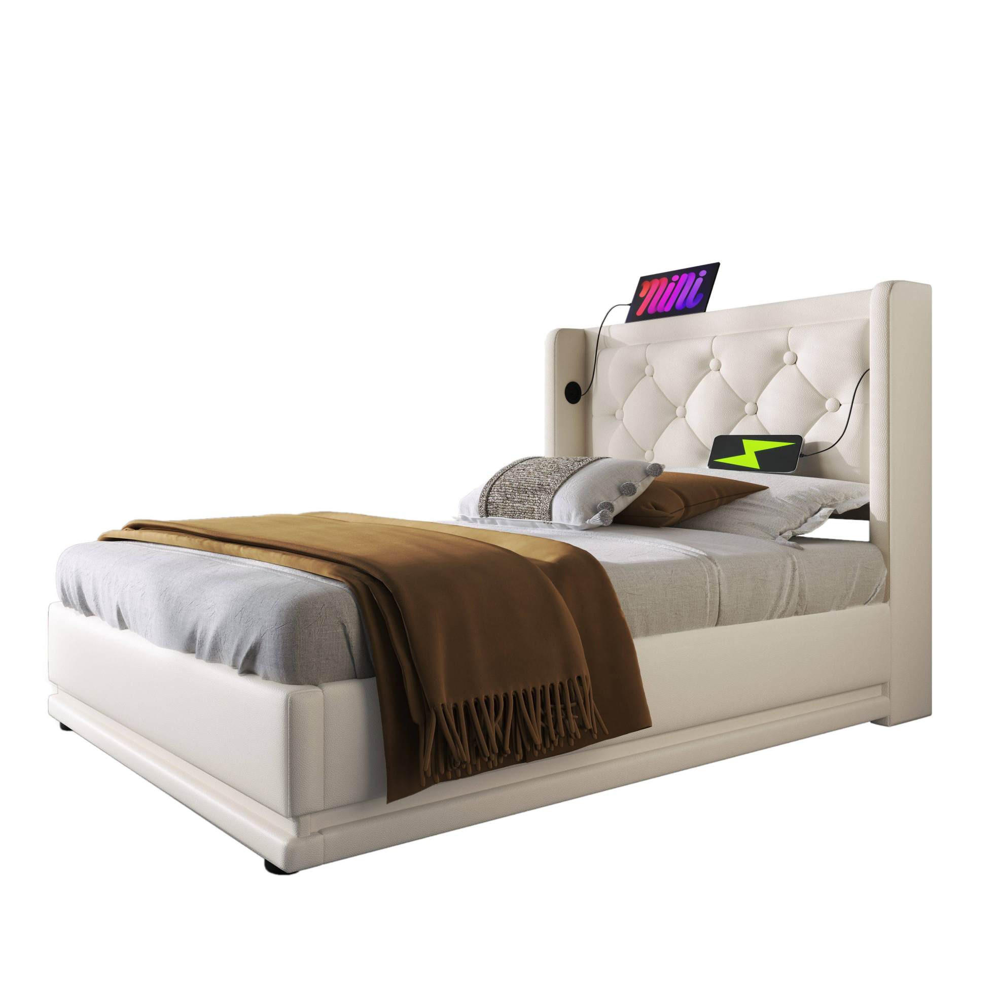 POLSTERBETT 90/200 cm Weiß aus PU mit Bettkasten - Weiß, Kunststoff (90/200cm) - OKMYHOME