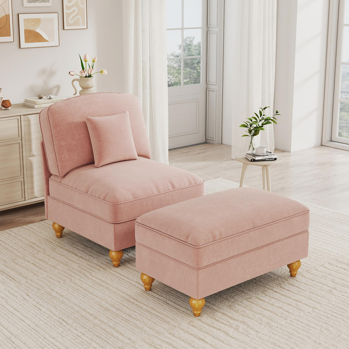 SESSEL DE-34420 mit Hocker Rosa - Pink, Holzwerkstoff (83.5/93/78cm) - ComfortXL