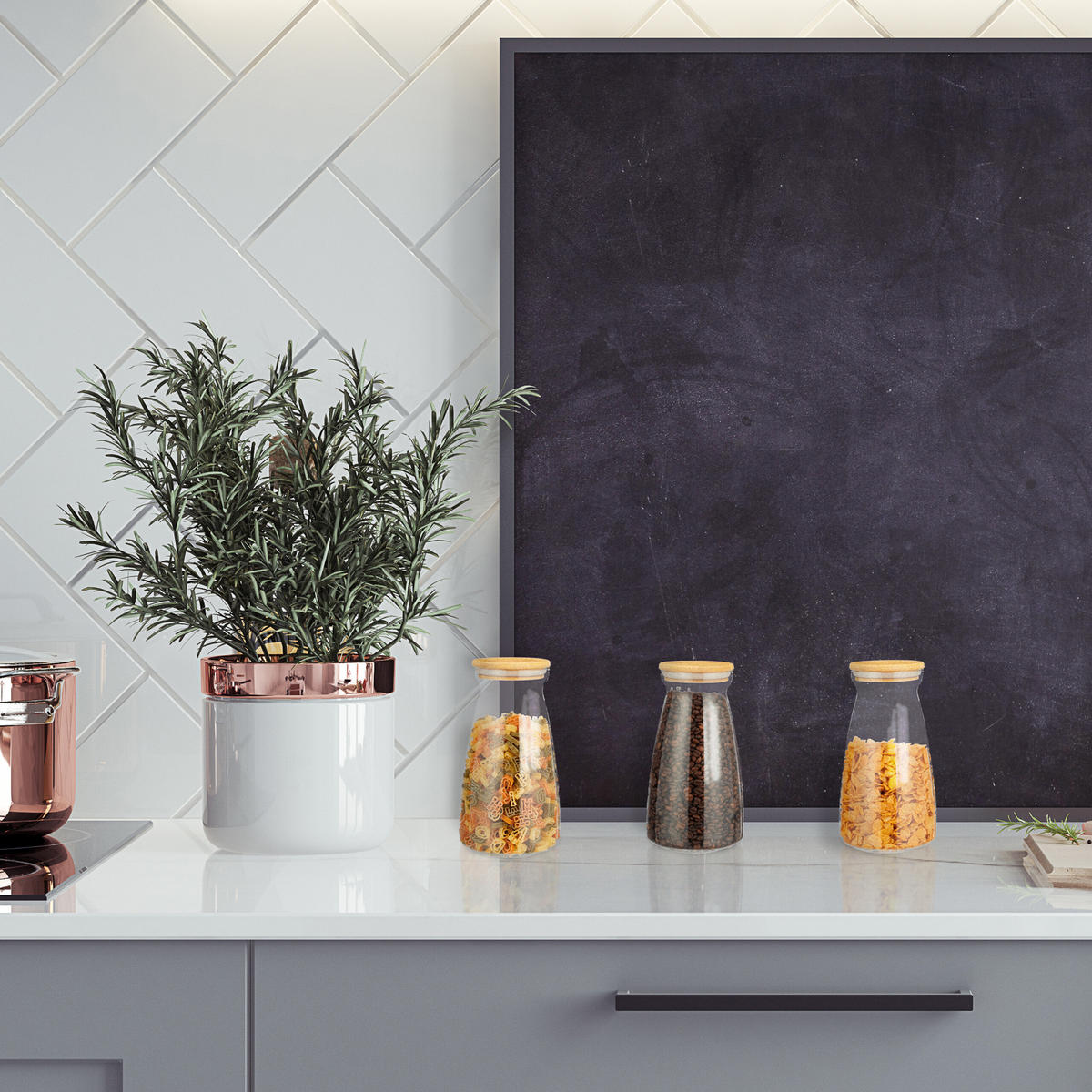 3xVORRATSGLÄSER - Transparent, Glas/Holz (12/21.5/12cm) - Relaxdays