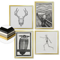 WANDBILDER 4er Set - 50x50 cm & 40x60 cm Goldrahmen - Inspiration Schrei Schädel Eule - Goldfarben, Kunststoff (50/50cm) - ArtPrintCave