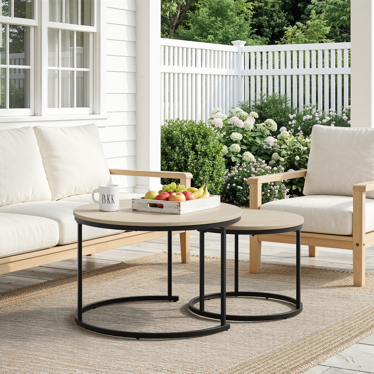 COUCHTISCH-SET 2-teilig rund mit Metallgestell, Eiche - Eichefarben, Metall (70/70/45cm)