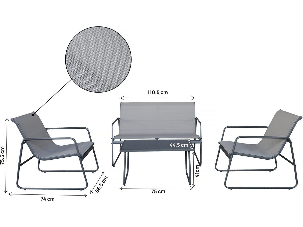 LOUNGEGARNITUR Fortaleza 4-Sitzer Hellgrau - Hellgrau, Glas/Metall - Habitat Garten
