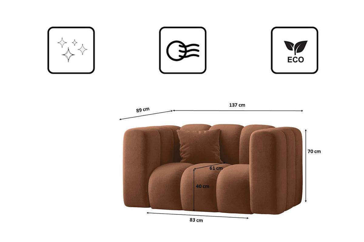 SESSEL Sofa Grand modular stoff Salvador Braun - Braun, Holz (137/70/89cm) - Kaiser Möbel