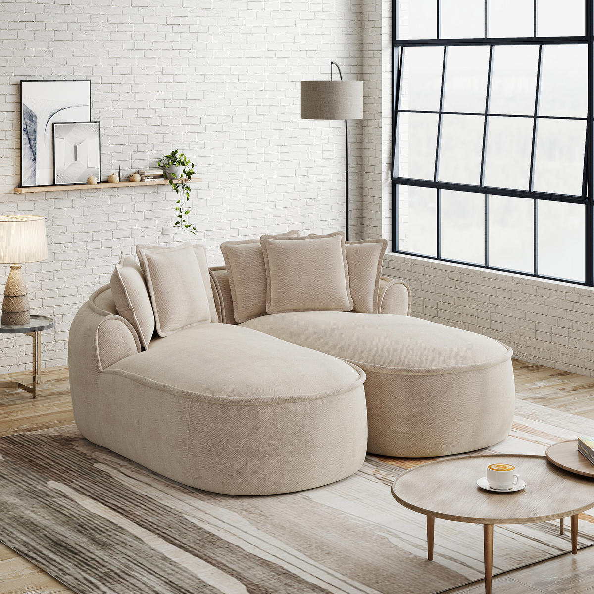 2-SITZER Sofa 184x164x67 cm aus Chenille-Stoff rahmenlos modular, hellbraun - Hellbraun, Textil (164/67/184cm) - Luhomfu