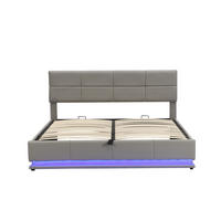 POLSTERBETT 180/200 cm mit LED-Beleuchtung und hydraulischem Bettkasten in Hellgrau - Grau, Kunststoff (180/200cm) - OKWISH