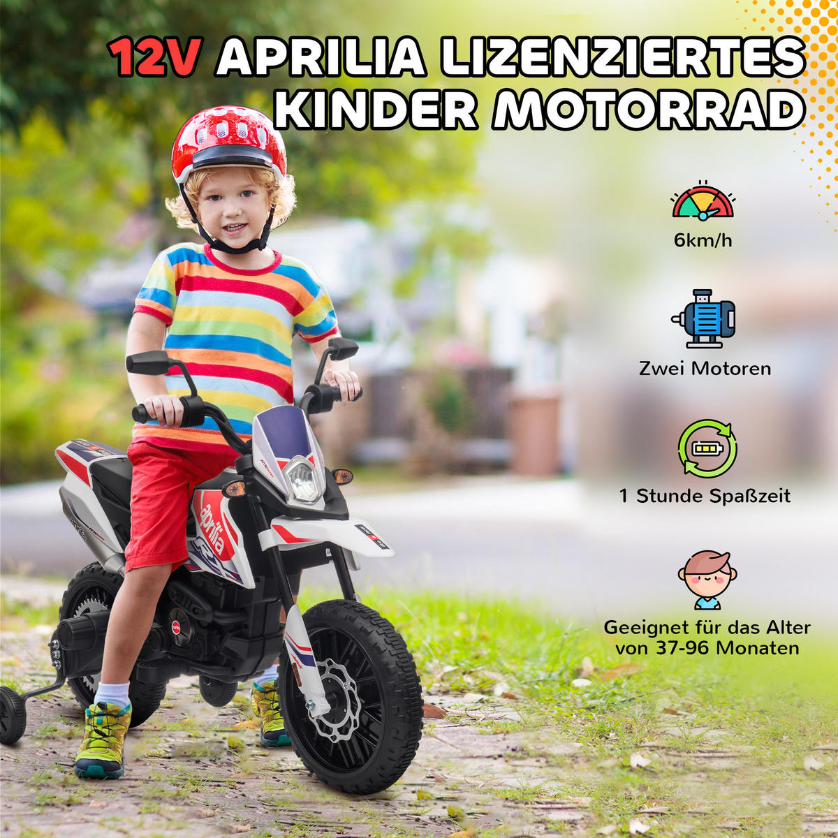 KINDER ELEKTRO-MOTORRAD, Kunststoff, Metall, 106,5L x 56B x 80H cm - Weiß, Metall (106.5/56/80cm) - AIYAPLAY