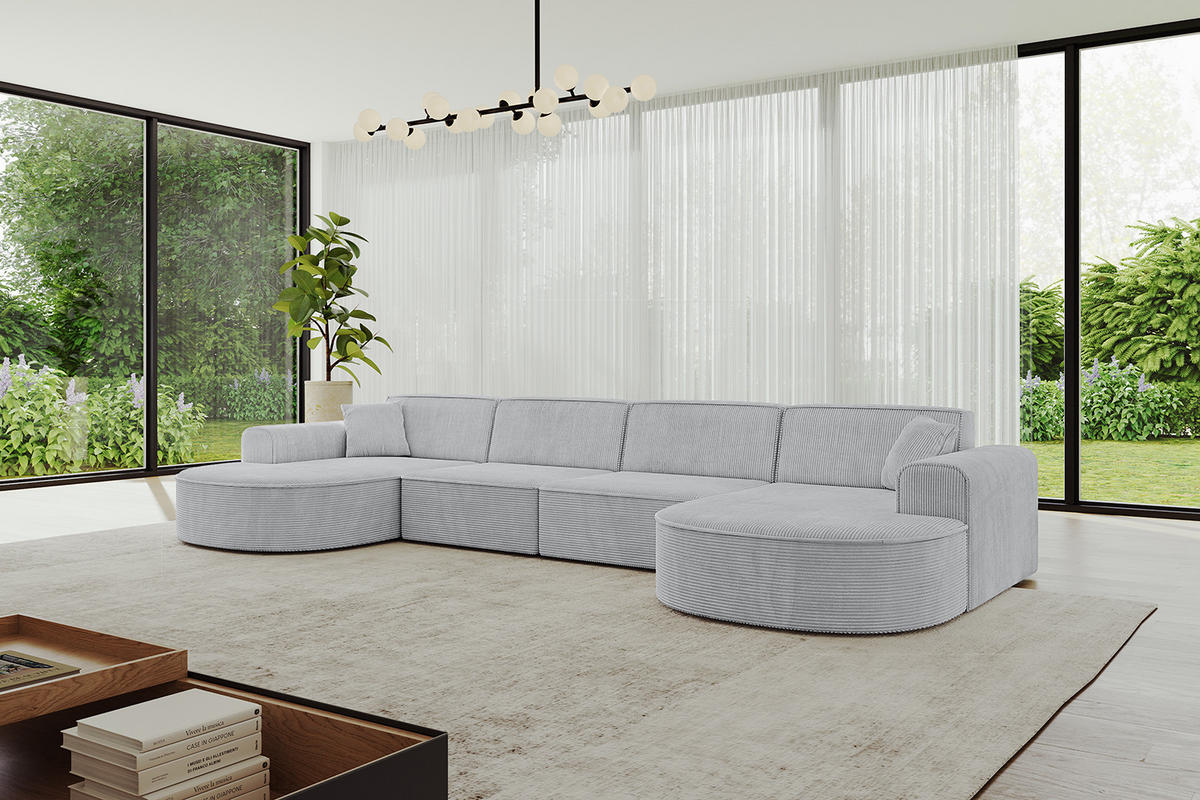 WOHNLANDSCHAFT MARI-U2 - 380x163x73,5 cm Grau Cord - Schwarz/Grau, Holzwerkstoff/Kunststoff (380/73.5/163cm) - ALTDECOR