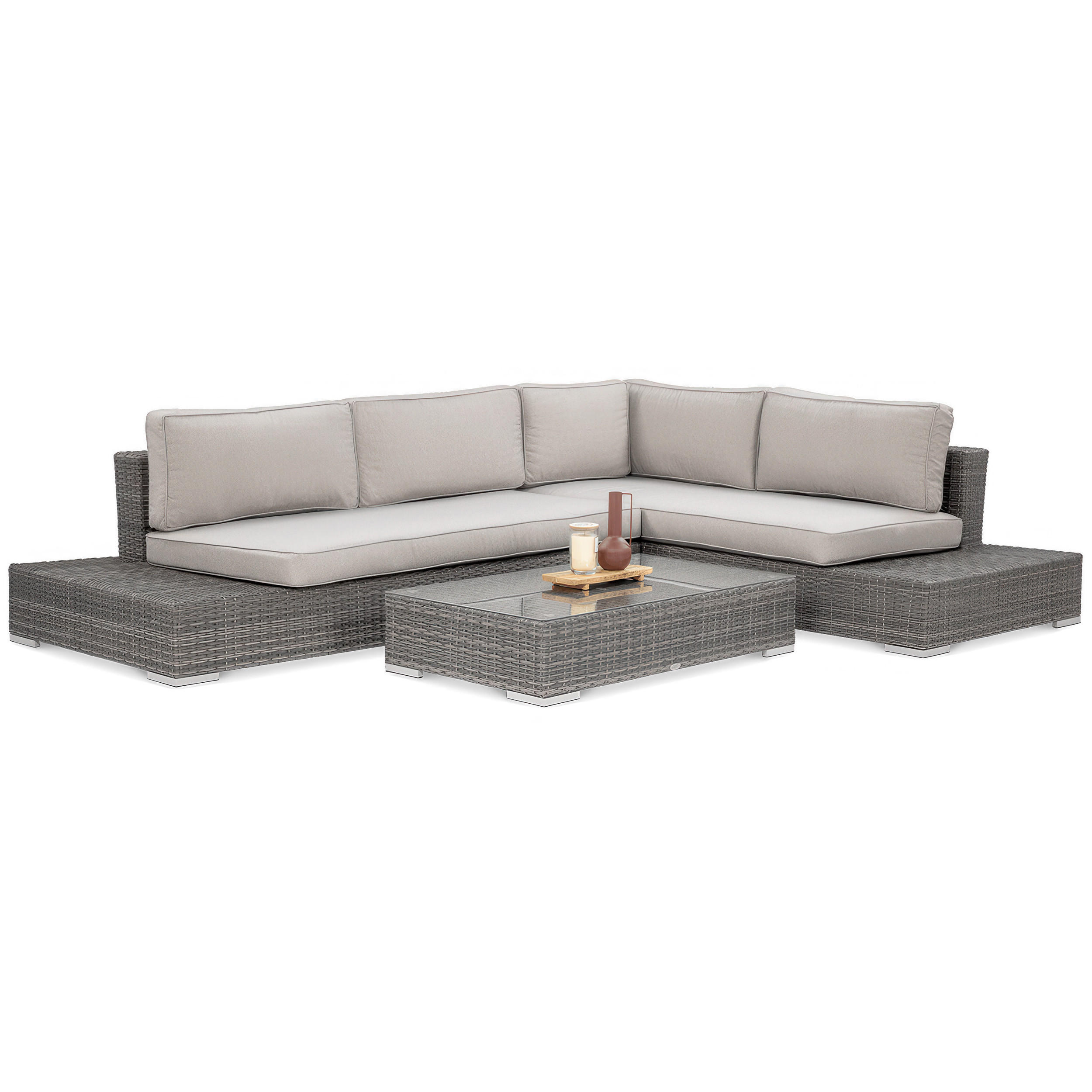 ZAHRADNÍ SADA Firenze z technoratanu, rohová pohovka a konferenční stolek, pro 4 osoby, tmavě šedá - tmavě šedá/béžová, přírodní materiály - Beautysofa