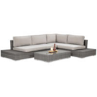 ZAHRADNÍ SADA Firenze z technoratanu, rohová pohovka a konferenční stolek, pro 4 osoby, tmavě šedá - tmavě šedá/béžová, přírodní materiály - Beautysofa