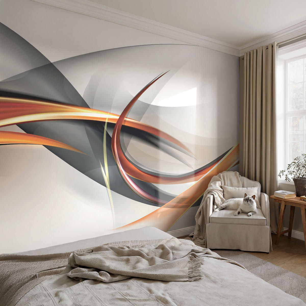 FOTOTAPETE 104x70 cm - Abstrakte Dynamik - Beige, Textil (104/70cm) - Wallfluent