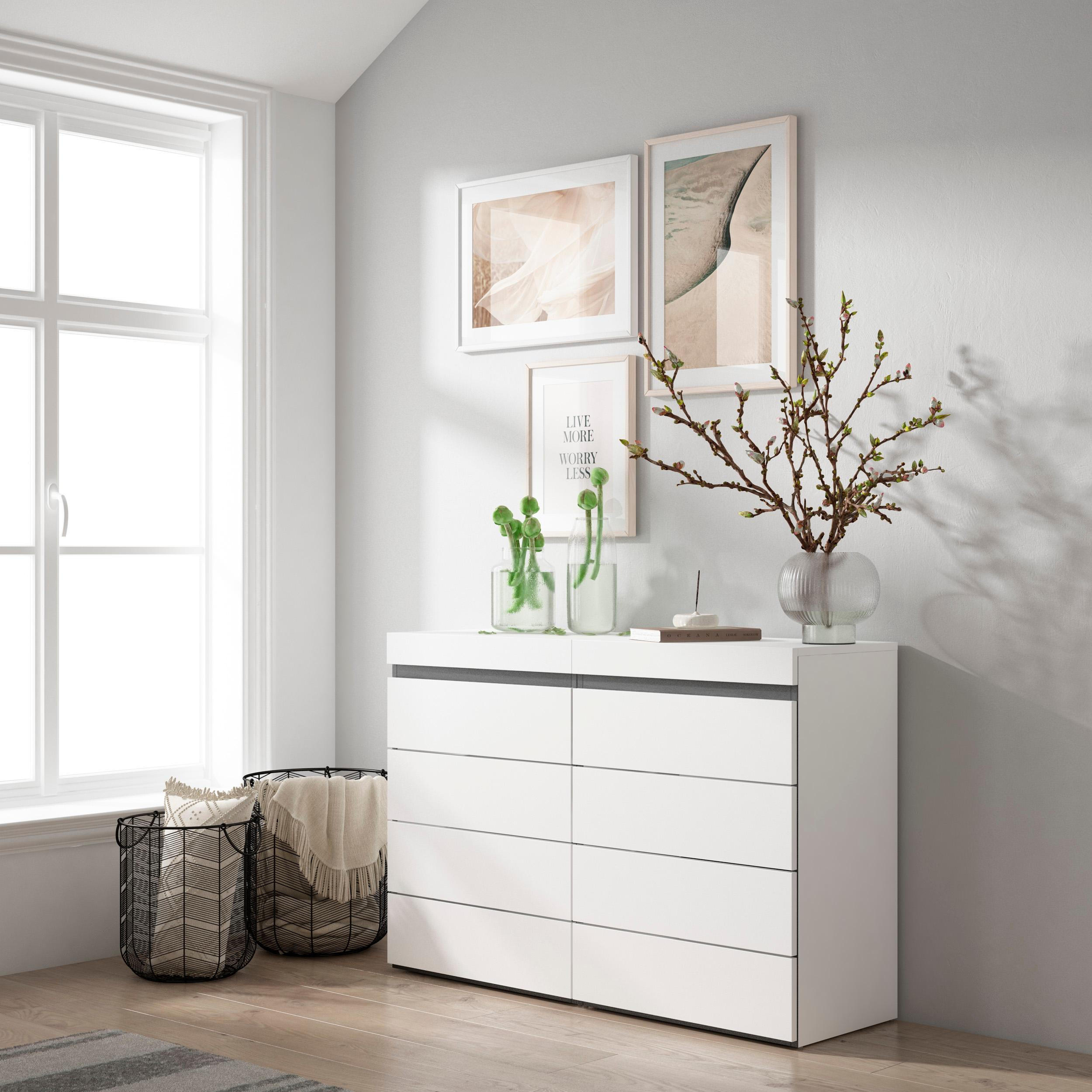 KOMMODE mit Schubladen, Sideboard Schrank, weiß und schwarz, 114/35/75cm - Weiß, Holzwerkstoff (114/75/35cm) - Skraut Home