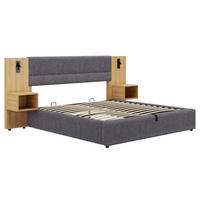 POLSTERBETT aus Samt 180x200 cm Natur/Grau mit hydraulischem Bettkasten, USB und 2 Nachttischen - Grau, Textil (180/200cm) - IVMEU